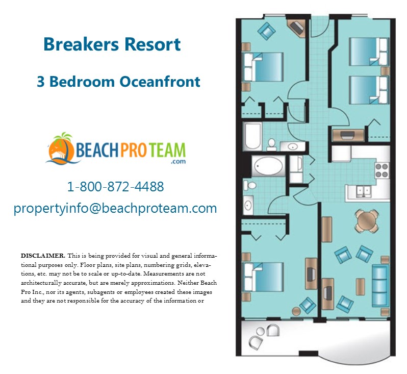 Breakers Resort Floor Plan - 3 Bedroom Oceanfront Interior 
